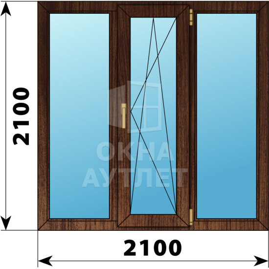 Трехстворчатое окно из дуба 2100×2100 Г-ПО-Г ОА-48597