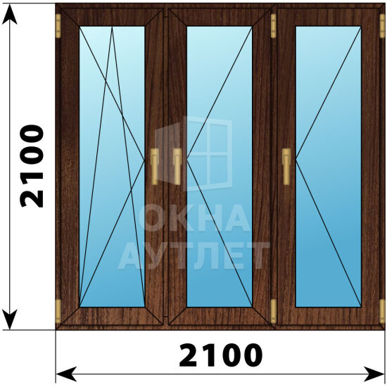 Трехстворчатое окно из дуба 2100×2100 ПO-П-П ОА-48932