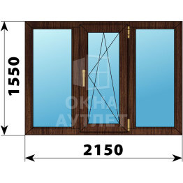 Трехстворчатое окно из дуба 2150×1550 Г-ПО-Г ОА-48141