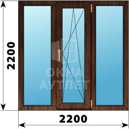 Трехстворчатое окно из дуба 2200×2200 Г-ПО-Г ОА-48705