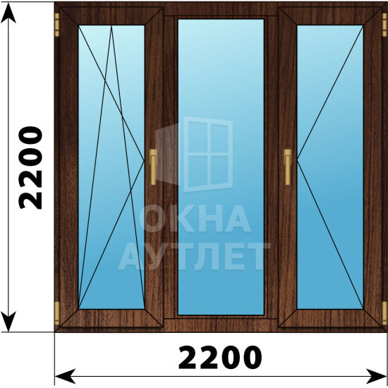 Трехстворчатое окно из дуба 2200×2200 ПO-Г-П ОА-48878