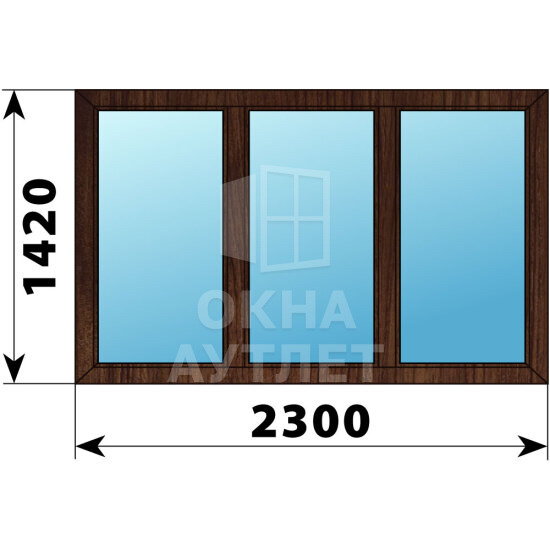 Трехстворчатое окно из дуба 2300×1420 Г-Г-Г ОА-48372