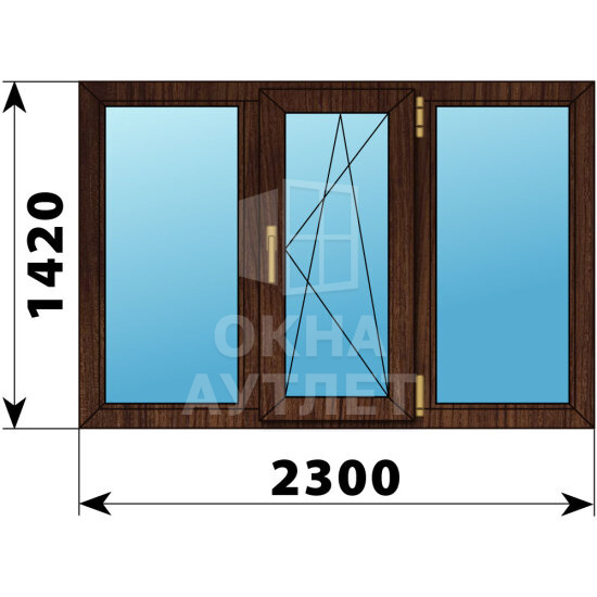 Трехстворчатое окно из дуба 2300×1420 Г-ПО-Г ОА-51158
