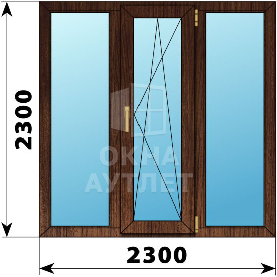 Трехстворчатое окно из дуба 2300×2300 Г-ПО-Г ОА-48803