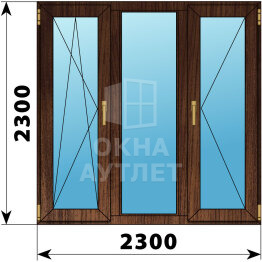 Трехстворчатое окно из дуба 2300×2300 ПO-Г-П ОА-49007