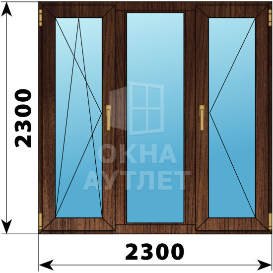 Трехстворчатое окно из дуба 2300×2300 ПO-Г-П ОА-49007