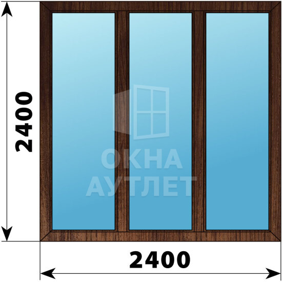 Трехстворчатое окно из дуба 2400×2400 Г-Г-Г ОА-47403