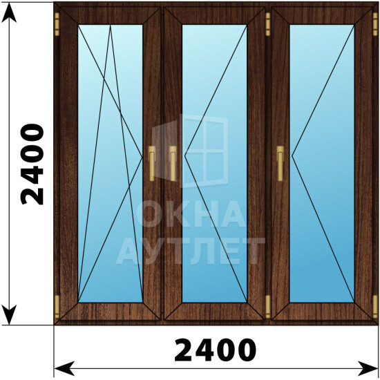 Трехстворчатое окно из дуба 2400×2400 ПO-П-П ОА-48717
