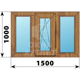 Трехстворчатое окно из лиственницы 1500×1000 Г-ПО-Г ОА-45987