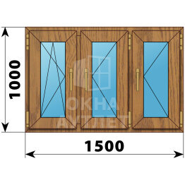 Трехстворчатое окно из лиственницы 1500×1000 ПO-П-П ОА-46674