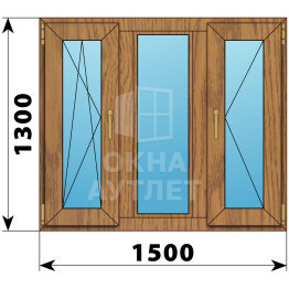 Трехстворчатое окно из лиственницы 1500×1300 ПO-Г-П ОА-50408