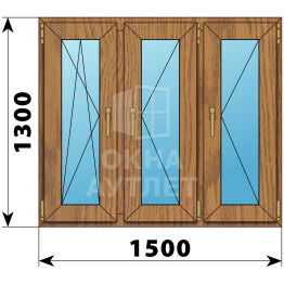 Трехстворчатое окно из лиственницы 1500×1300 ПO-П-П ОА-50687