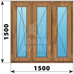 Трехстворчатое окно из лиственницы 1500×1500 ПO-П-П ОА-50822