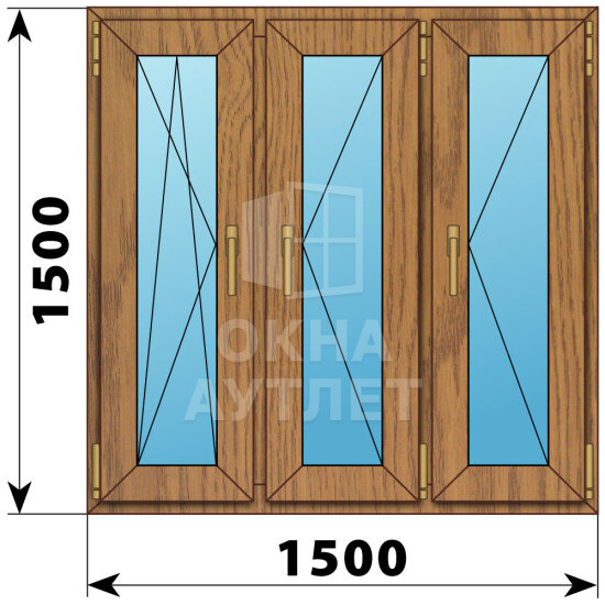 Трехстворчатое окно из лиственницы 1500×1500 ПO-П-П ОА-50822