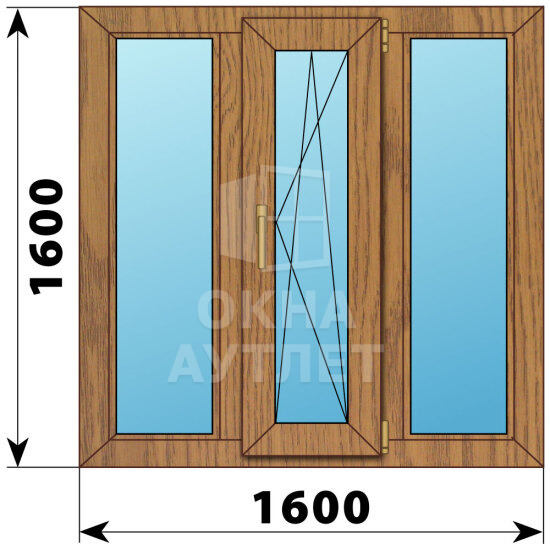 Трехстворчатое окно из лиственницы 1600×1600 Г-ПО-Г ОА-46890
