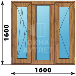 Трехстворчатое окно из лиственницы 1600×1600 ПO-Г-П ОА-46623