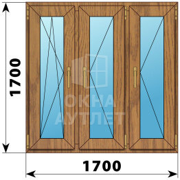 Трехстворчатое окно из лиственницы 1700×1700 ПO-П-П ОА-47586