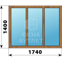 Трехстворчатое окно из лиственницы 1740×1400 Г-Г-Г ОА-46470