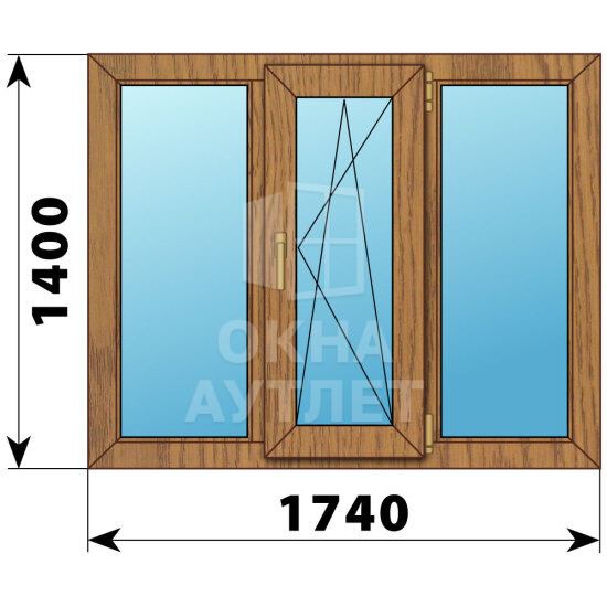 Трехстворчатое окно из лиственницы 1740×1400 Г-ПО-Г ОА-46755