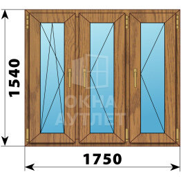 Трехстворчатое окно из лиственницы 1750×1540 ПO-П-П ОА-47619