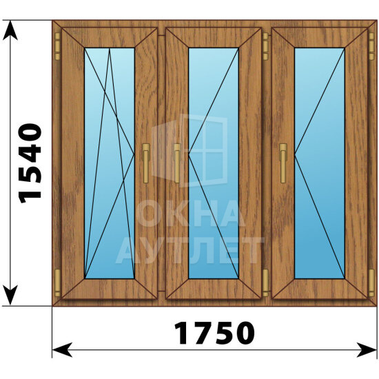 Трехстворчатое окно из лиственницы 1750×1540 ПO-П-П ОА-47619