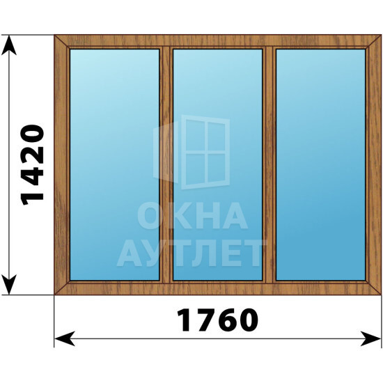 Трехстворчатое окно из лиственницы 1760×1420 Г-Г-Г ОА-49955