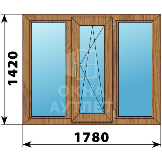 Трехстворчатое окно из лиственницы 1780×1420 Г-ПО-Г ОА-46803