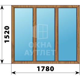 Трехстворчатое окно из лиственницы 1780×1520 Г-Г-Г ОА-50132