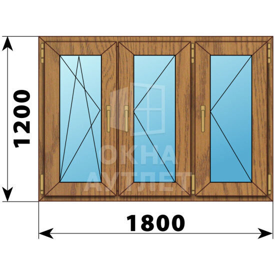 Трехстворчатое окно из лиственницы 1800×1200 ПO-П-П ОА-50711