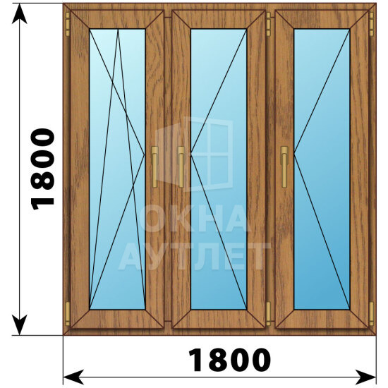 Трехстворчатое окно из лиственницы 1800×1800 ПO-П-П ОА-47499