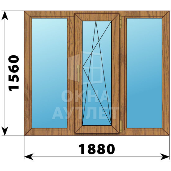 Трехстворчатое окно из лиственницы 1880×1560 Г-ПО-Г ОА-47040
