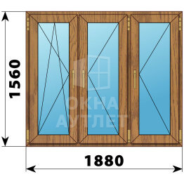 Трехстворчатое окно из лиственницы 1880×1560 ПO-П-П ОА-47508
