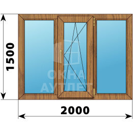Трехстворчатое окно из лиственницы 2000×1500 Г-ПО-Г ОА-47052