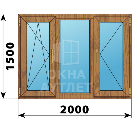 Трехстворчатое окно из лиственницы 2000×1500 ПO-Г-П ОА-46833