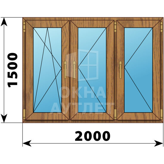 Трехстворчатое окно из лиственницы 2000×1500 ПO-П-П ОА-47232