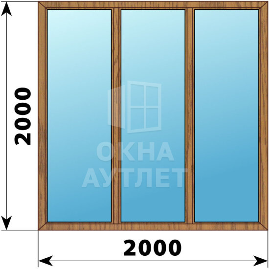 Трехстворчатое окно из лиственницы 2000×2000 Г-Г-Г ОА-43812