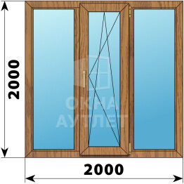 Трехстворчатое окно из лиственницы 2000×2000 Г-ПО-Г ОА-47607