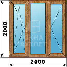 Трехстворчатое окно из лиственницы 2000×2000 ПO-Г-П ОА-47298