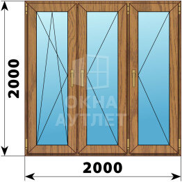 Трехстворчатое окно из лиственницы 2000×2000 ПO-П-П ОА-47682