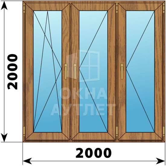 Трехстворчатое окно из лиственницы 2000×2000 ПO-П-П ОА-47682