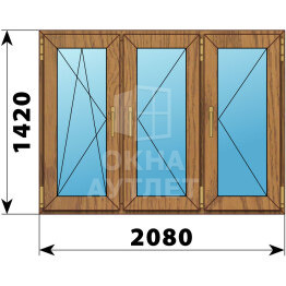 Трехстворчатое окно из лиственницы 2080×1420 ПO-П-П ОА-48129
