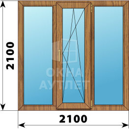 Трехстворчатое окно из лиственницы 2100×2100 Г-ПО-Г ОА-47745