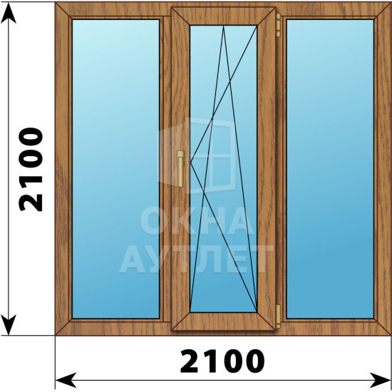 Трехстворчатое окно из лиственницы 2100×2100 Г-ПО-Г ОА-47745