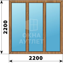 Трехстворчатое окно из лиственницы 2200×2200 Г-Г-Г ОА-47277