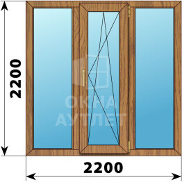 Трехстворчатое окно из лиственницы 2200×2200 Г-ПО-Г ОА-51038