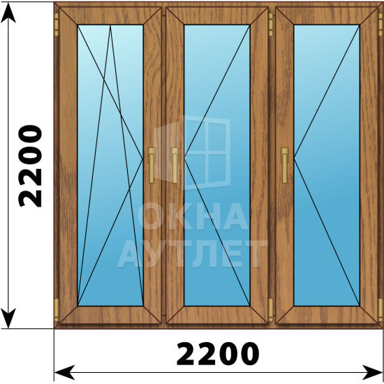 Трехстворчатое окно из лиственницы 2200×2200 ПO-П-П ОА-48531