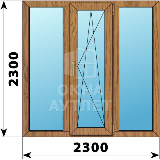 Трехстворчатое окно из лиственницы 2300×2300 Г-ПО-Г ОА-51131