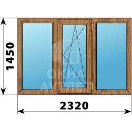 Трехстворчатое окно из лиственницы 2320×1450 Г-ПО-Г ОА-47190