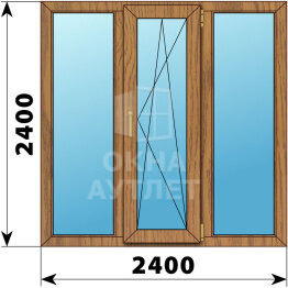 Трехстворчатое окно из лиственницы 2400×2400 Г-ПО-Г ОА-48186