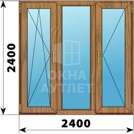 Трехстворчатое окно из лиственницы 2400×2400 ПO-Г-П ОА-47562